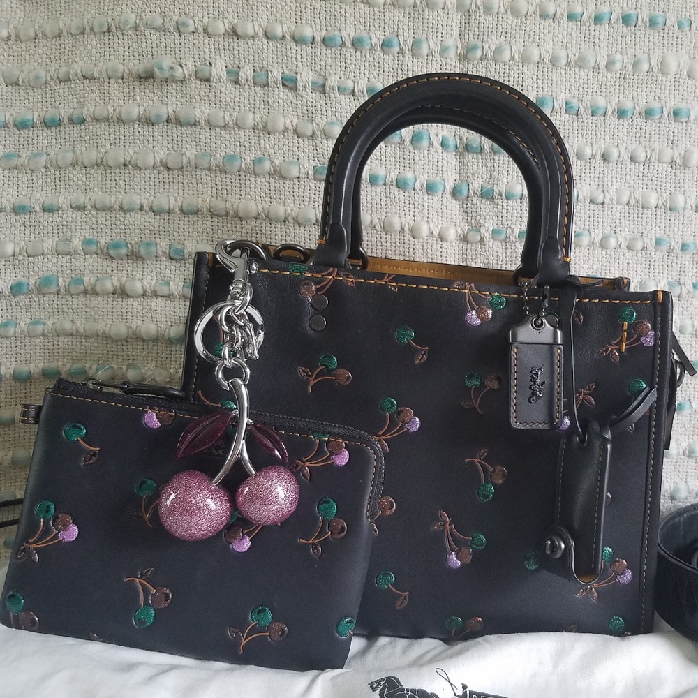 RARE Cherry print Rogue 25, wristlet, and charm